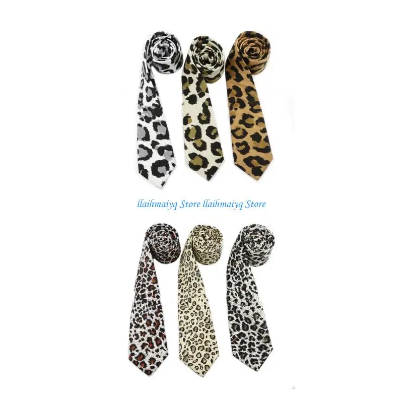 573B Multiuse Wide Leopard Print Tie Neck Tie For Men Women Unisex Teens Stage Show