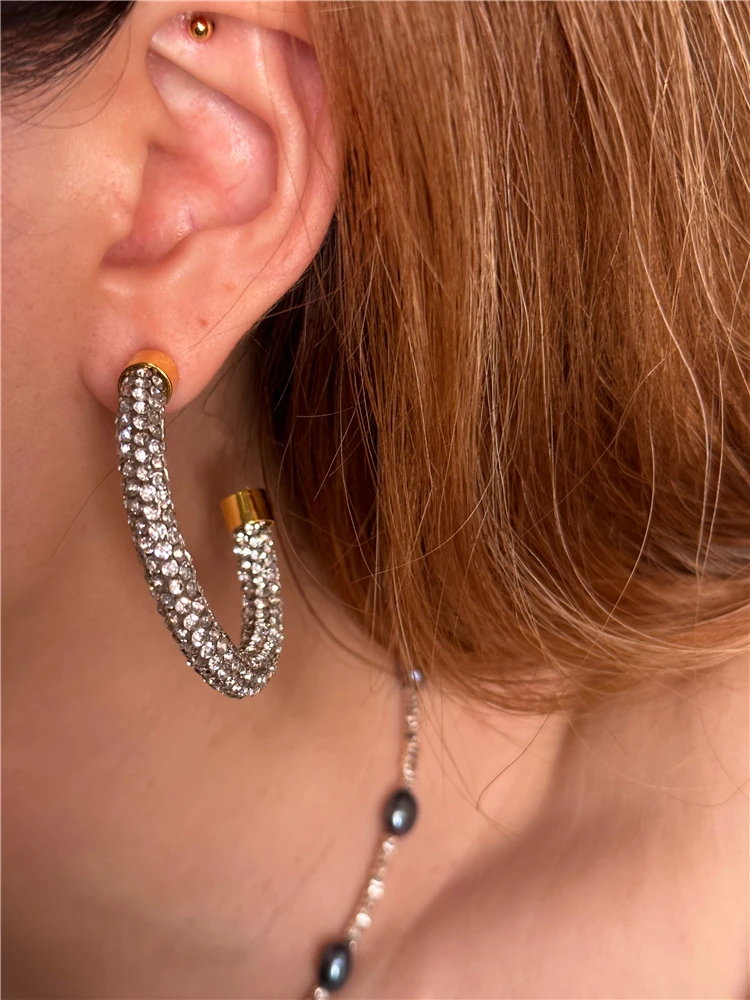 

Brass With 18K AAA Zircon Big Hoop Earrings Punk Party Gown Runway rare Boucle d'oreille Korean Japan Style Fashion