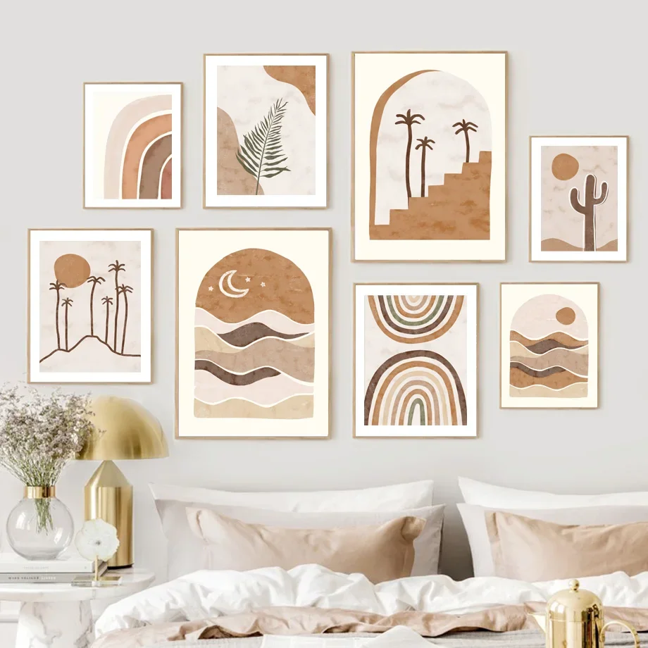 

Nordic Abstract Mountain Rainbow Wave Palm Cactus Wall Art Boho Canvas Painting Posters Prints Pictures For Living Room Decor