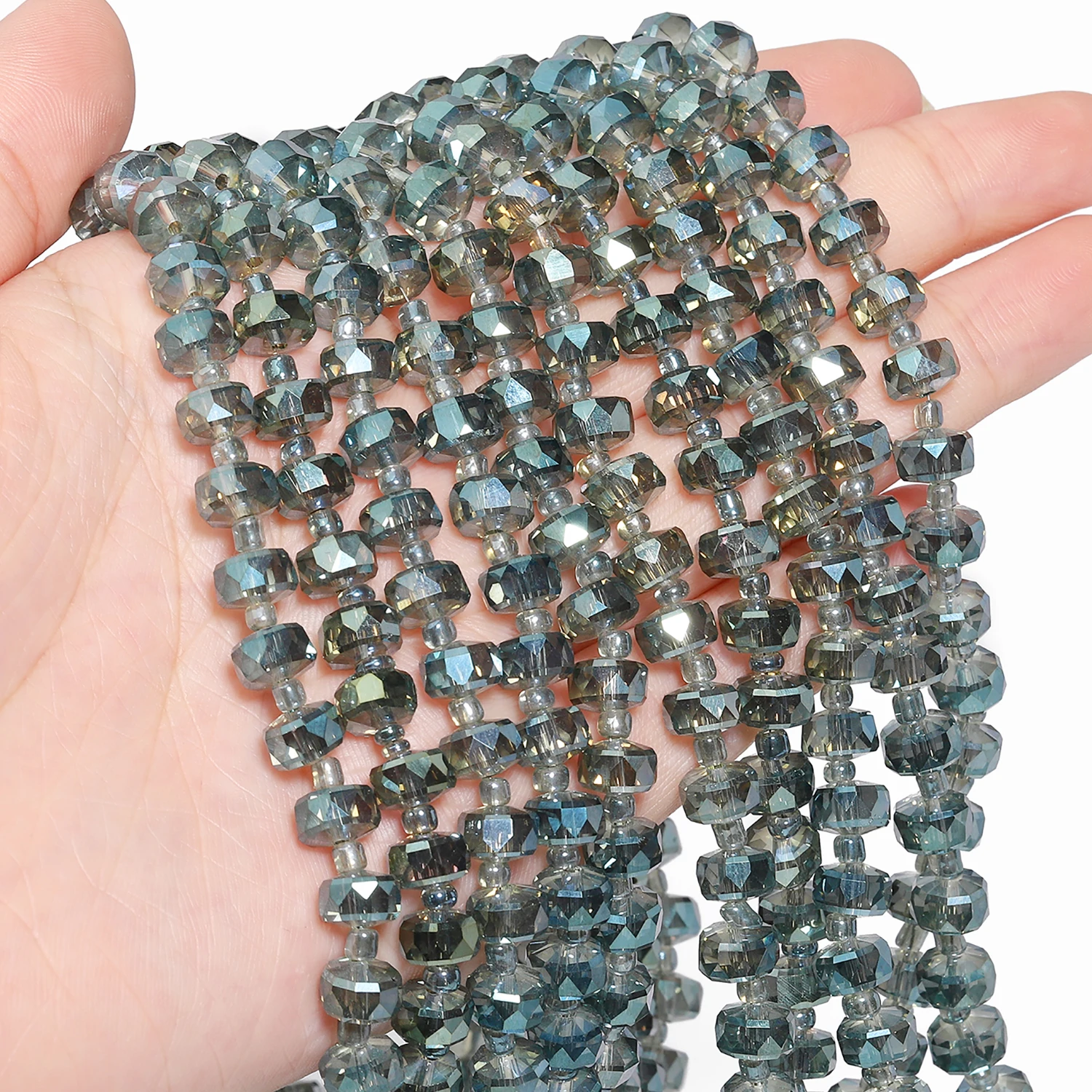 8x5mm Faceted Rondelle AB Grey Green Crystal Beads Clear Loose Beads For Jewelry Making Supplies DIY Bracelets Accessories 15''