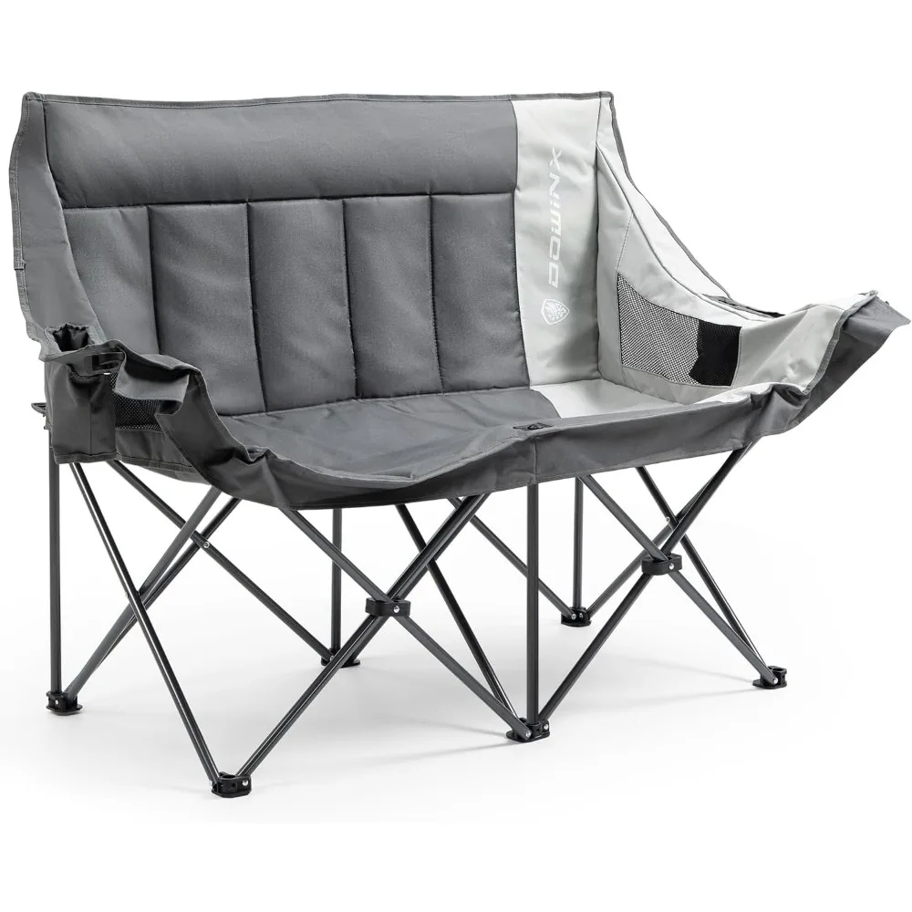 

Double Camping Chair Loveseat, Portable Folding Outdoor Lawn Chair with Padded Seats, Armrests, Side Pockets, 440lbs Capacity f