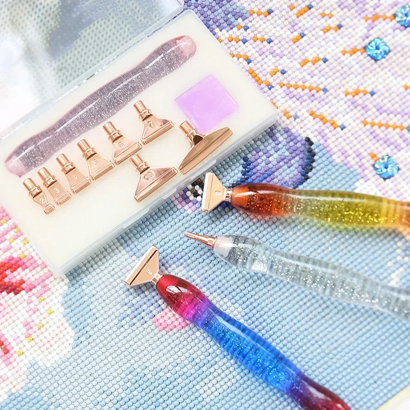 New 5D Diamond Painting Point Drilling Pen Set Resin Material Mermaid Colorful Pen Alloy Metal Tip Mosaic Embroidery Tool Set