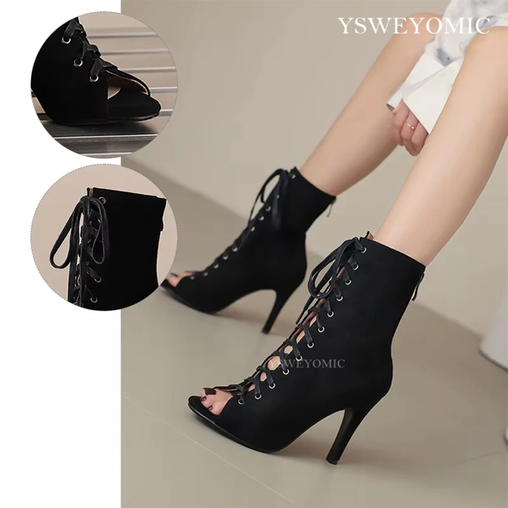 Dance Heels Black Suede Jazz Salsa Dance Shoes Rubber Outsole Latin Ballroom Dance Styles 2026 Winter Fashion Dance Shoes