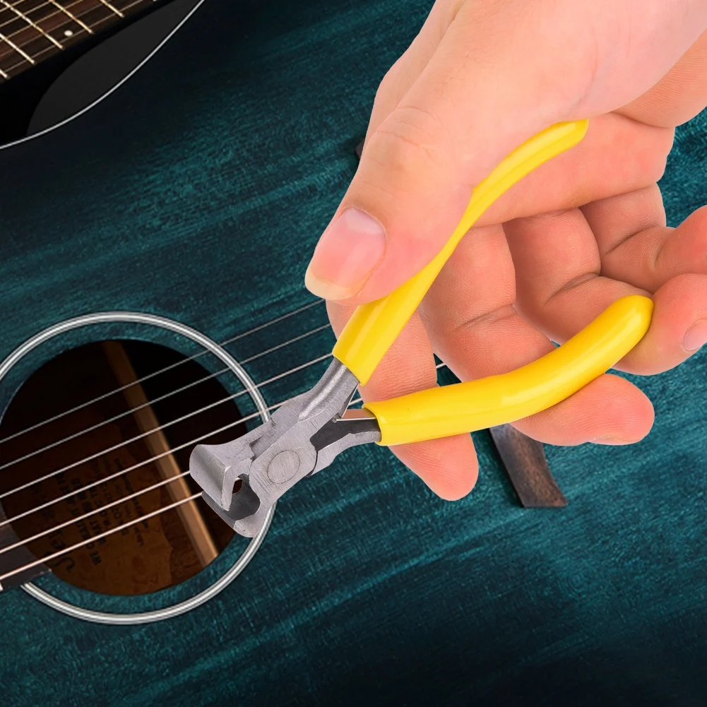 Guitar String Pliers Yellow Steel Musical Instrument Handle Repair Maintenance Tool Size 9.3mm 12.8mm 13.56mm 104mm Package
