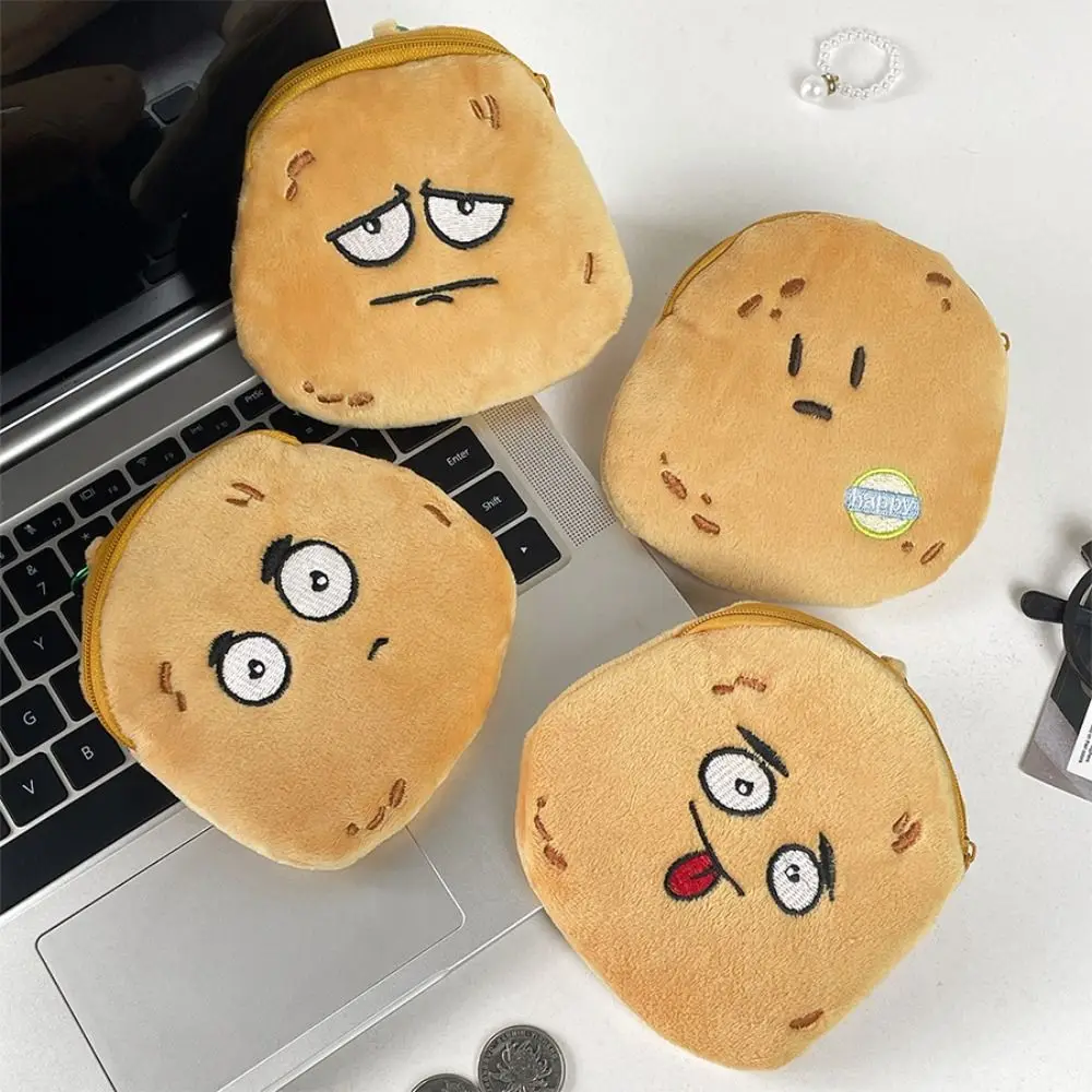 Com fivela de metal cabeça de batata bolsa de moedas de pelúcia mini dos desenhos animados cabeça de batata bolsa saco kawaii zíper batata fone de ouvido saco