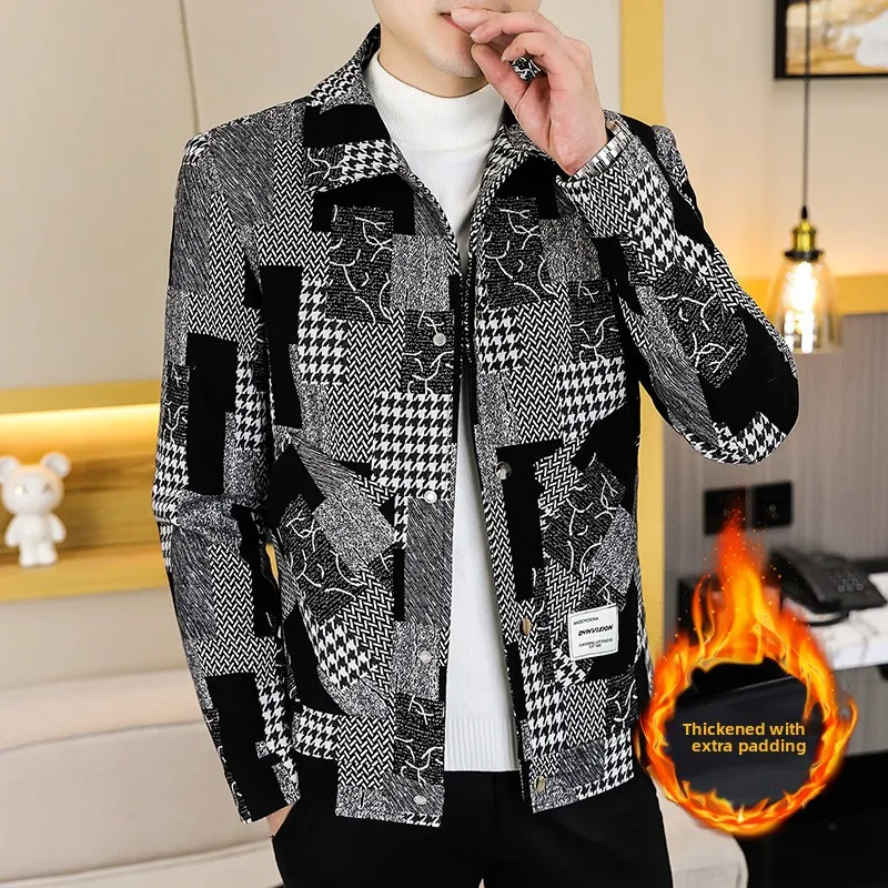 

Мужская шерстяная куртка осенне-зимняя, новая, повседневная, приталенная, с отложным воротником, в британском стиле, модная, укороченная, на одной пуговице