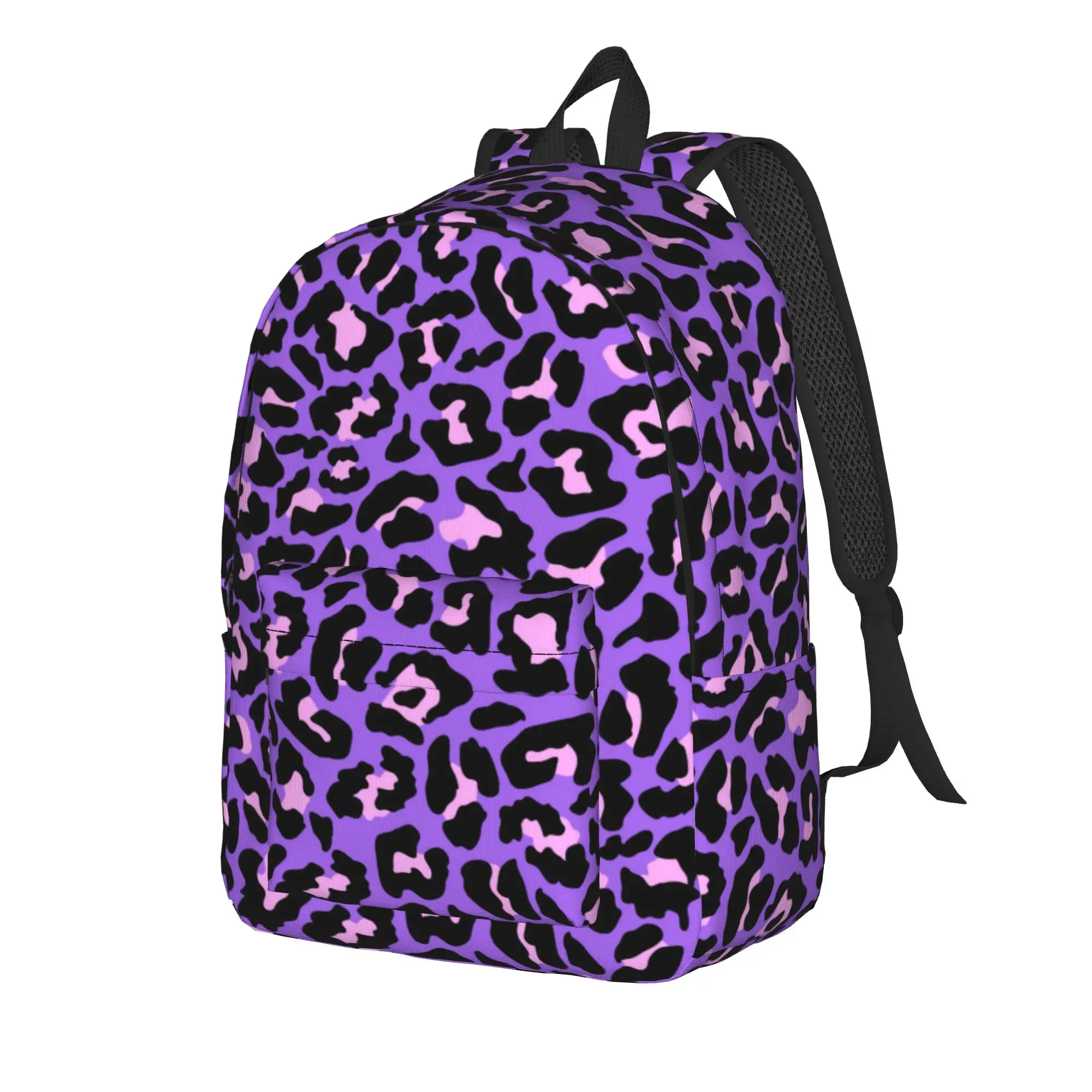 Neon Purple Pink Leopard Print Backpack for Men Women Cool High School Hiking Travel Daypack Exotic Laptop Canvas Bags Outdoor