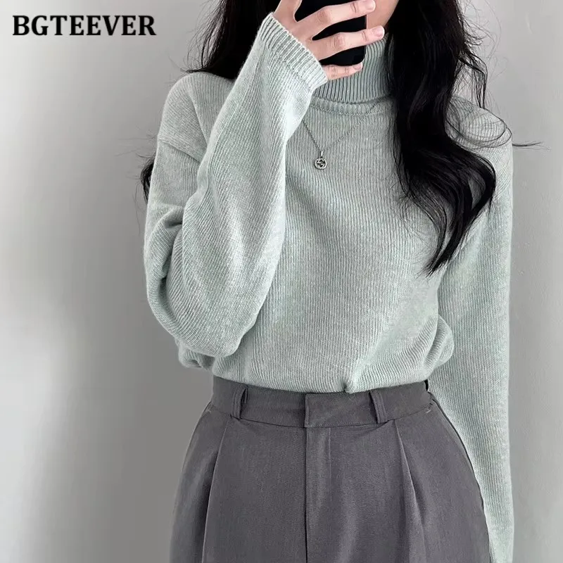 

BGTEEVER Stylish Women Turtleneck Sweaters Pullovers Autumn Winter Long Sleeve Warm Female Stretched Knitted Jumpers