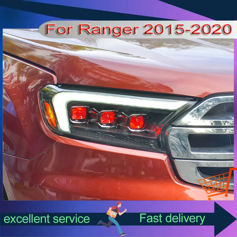 Headlights For Ford Ranger 2015-2020 Refit Front Lamps Assembly With Devil's Eye Design Startover Horse Race A Touch Of Blue DRL