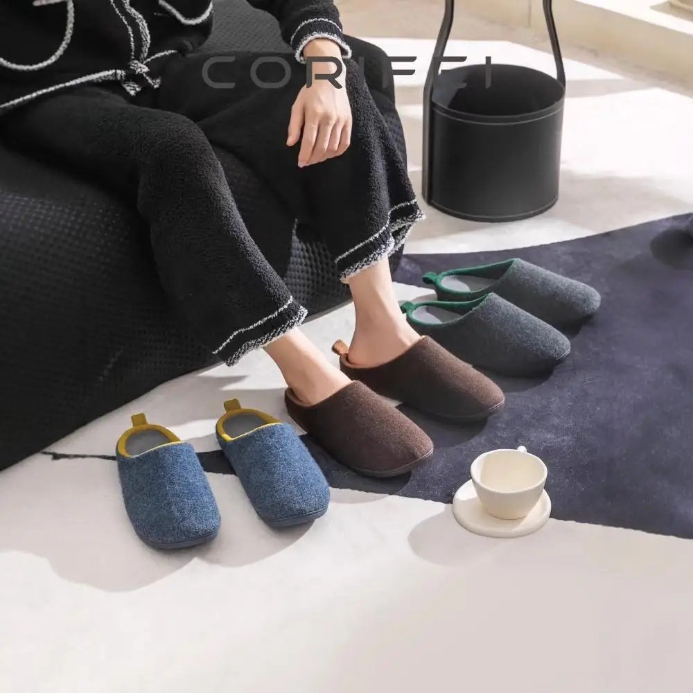 Felt Closed Toe House Slippers for Men Removable Memory Foam Insole Warm Non-slip Indoor Winter Slippers