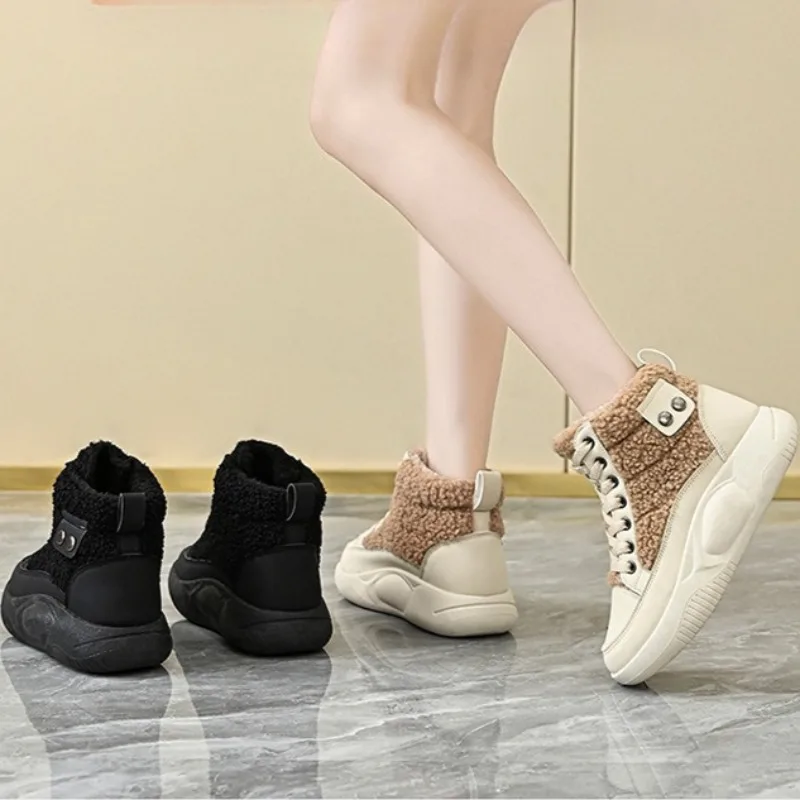 Women's Thick Bottom Heightening Cotton Shoes Winter New Warm Plush Thickened High Top Snow Boots Casual Women's Sports Shoes