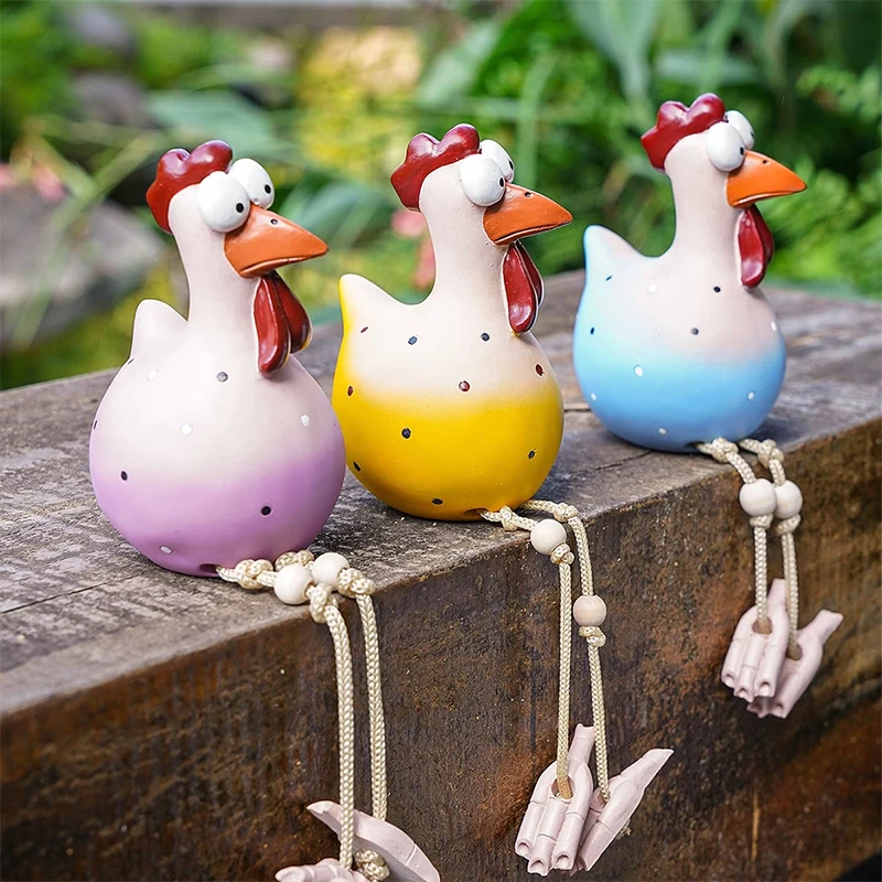 Funny Big-Eyed Long-Legged Chicken Decorative Ornament Rooster Figurine Resin Animal Statue Garden Yard Decoration Home Decor