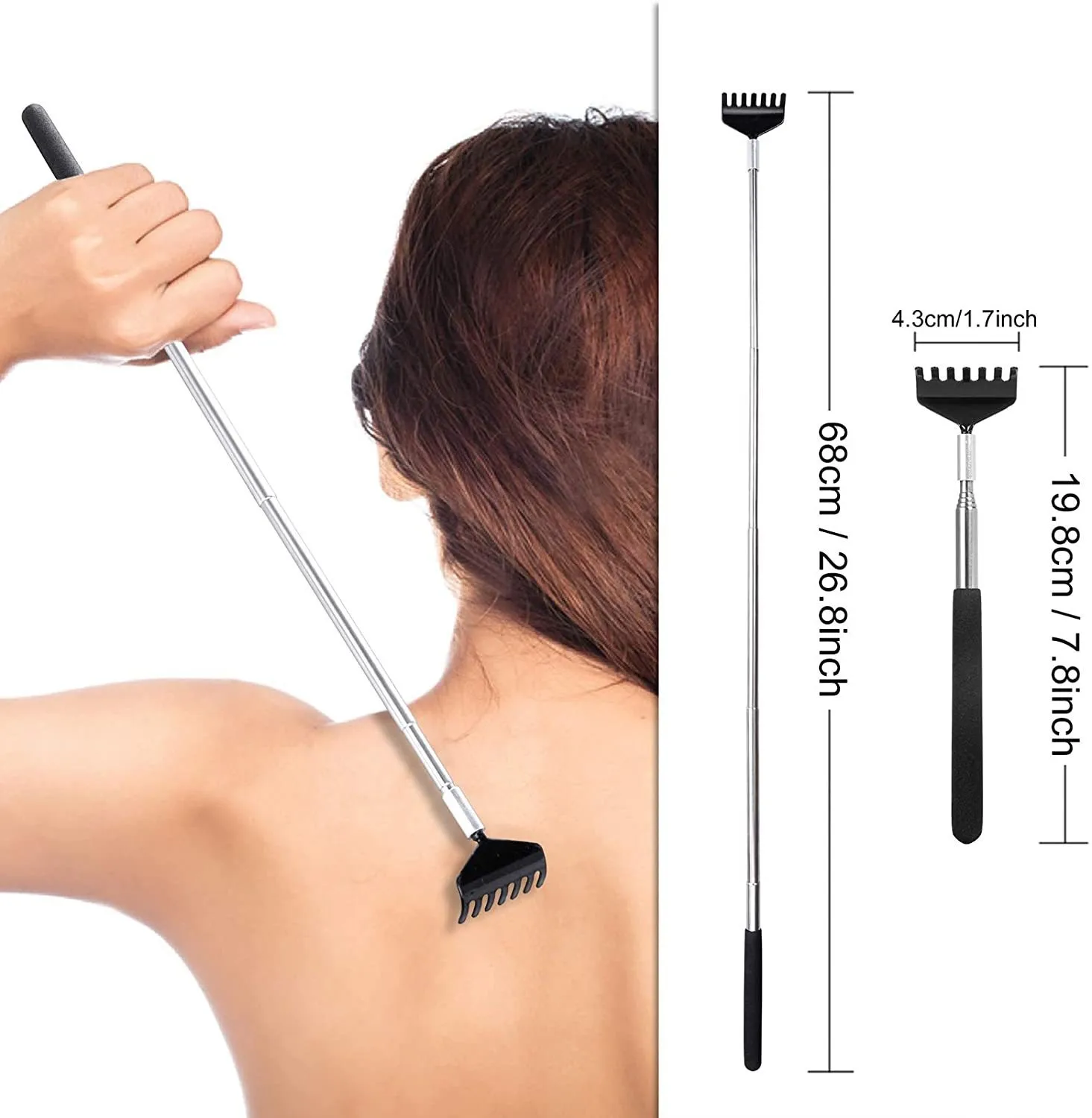 Telescopic Back Scratcher Scratching Backscratcher Massager Metal Stainless Steel Tool with Carrying Bag