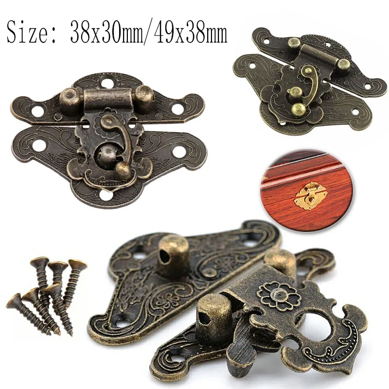 5/10pcs Vintage Metal Hardware Furniture Wooden Box Leather Bag Hardware Decorative Latch Clasps Lock Padlock Hasp With Screws