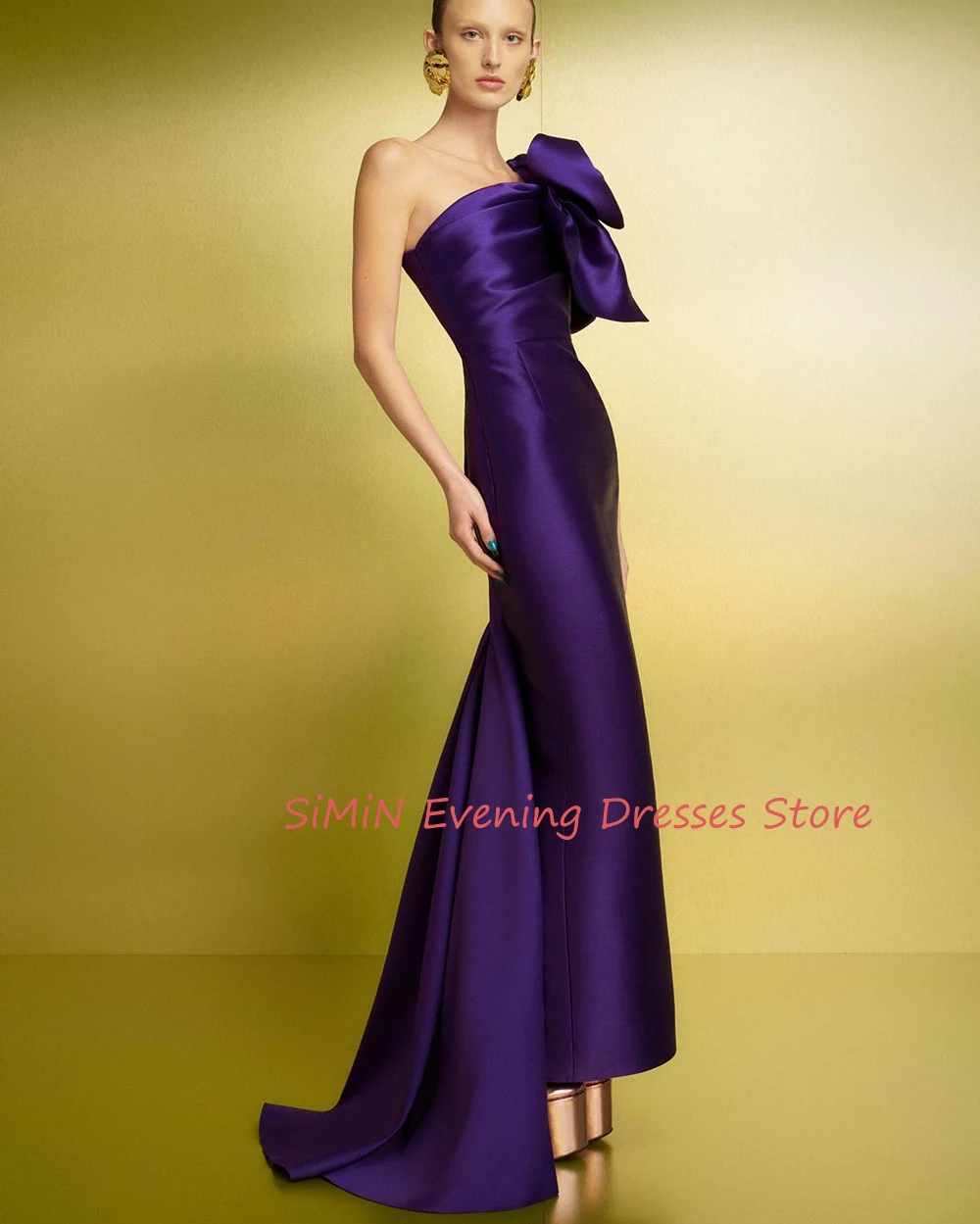 Simin Saudi Mermaid One-shoulder Bow Backless Sleeveless Floor-Length Arabia Sexy Evening Birthday Club Outfits Summer 2024