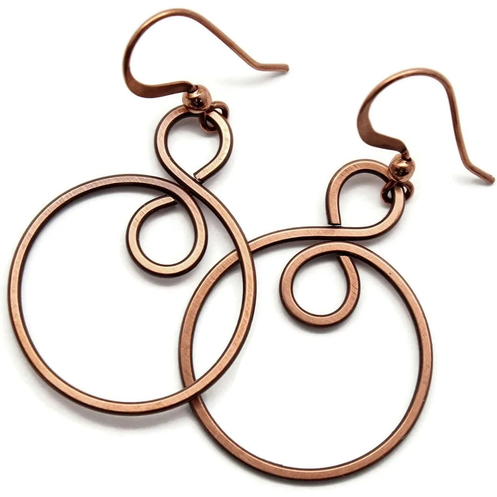 

Handcrafted Solid Copper Infinity Hoop Wire Wrapped Earrings Antiqued Small 1.25 Inch Drop