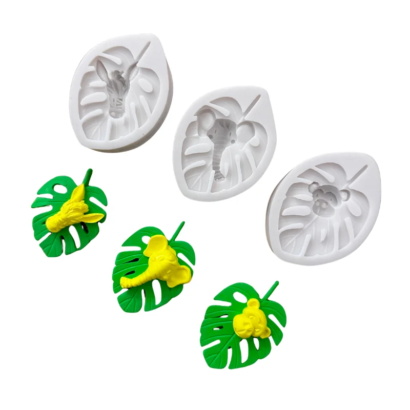 Cake Tool Zebra Monkey Elephant Head Monstera Leave Silicone Mould African Animals Cupcake Decoration Fondant Clay Sugarcraft