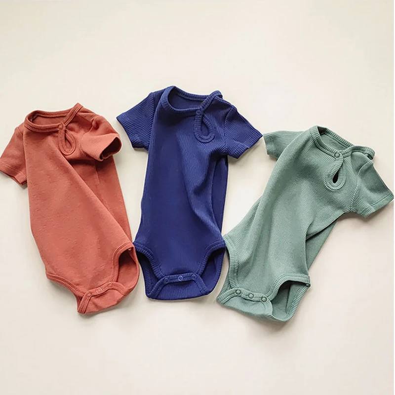 Baby Rompers Summer Solid Infant Boy One-piece Short Sleeve New Born Cotton Clothes Baby Girl Bodysuit Infant Onesies