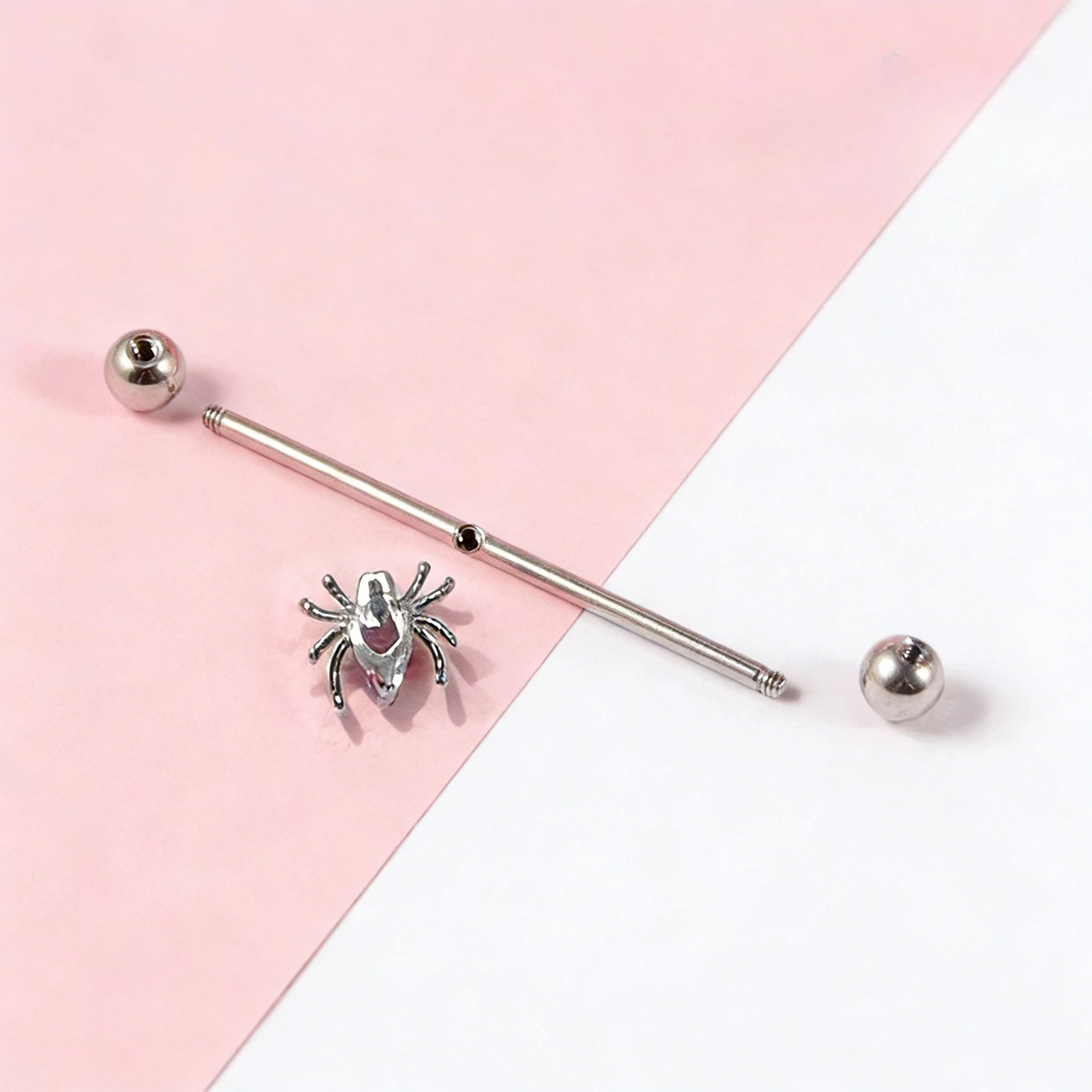 Ins Niche Titanium Pink CZ Industrial Barbell Earring Butterfly Flower Heart Long Bar Cartilage Stud Double Ear Piercing Jewelry