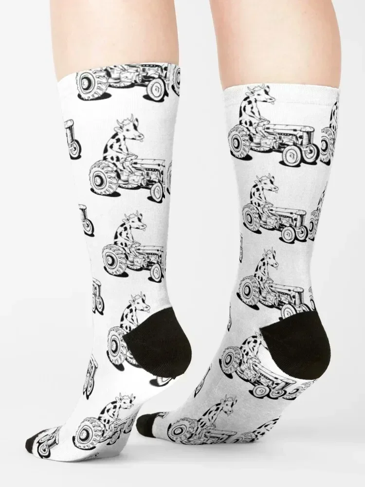Cow driving a tractor Socks cool bright garter hip hop man Women Socks Men's