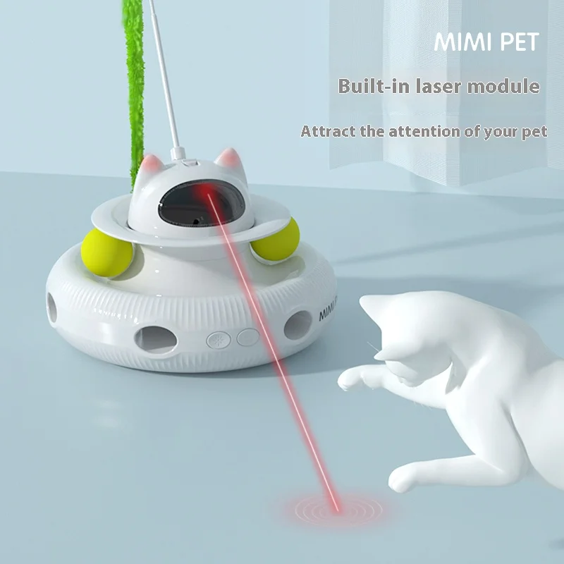 Mimi Pet Intelligent Tease Cat Toys 360 Auto Rotating Laser Tease Cat Wand Boredom Reliever Playable