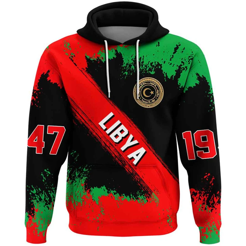 Africa Country Libya Graphic Sweatshirts Casual Boy Hoody Flag Map Dashiki Hoodies For Men Clothes National Emblem Tracksuit Top