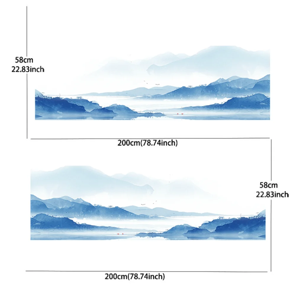 2PCS Scenic watercolor painting mountain and mist decal car sticker full body floral decoration covering scratches protect car s