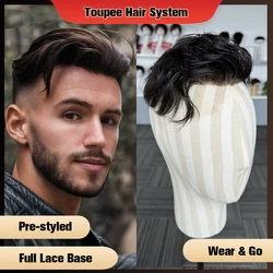 Pre Styled Full Lace Base Toupee For Men Breathable Male Prothesis Hairpieces Human Hair Replacement Systems Unit Men's Wig