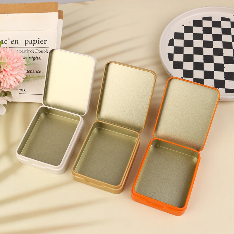 Home Tinplate Storage Box Metal Rectangular Empty Mini Box Tinplate Candy Pill Case Hinged Container Jewelries Organizer