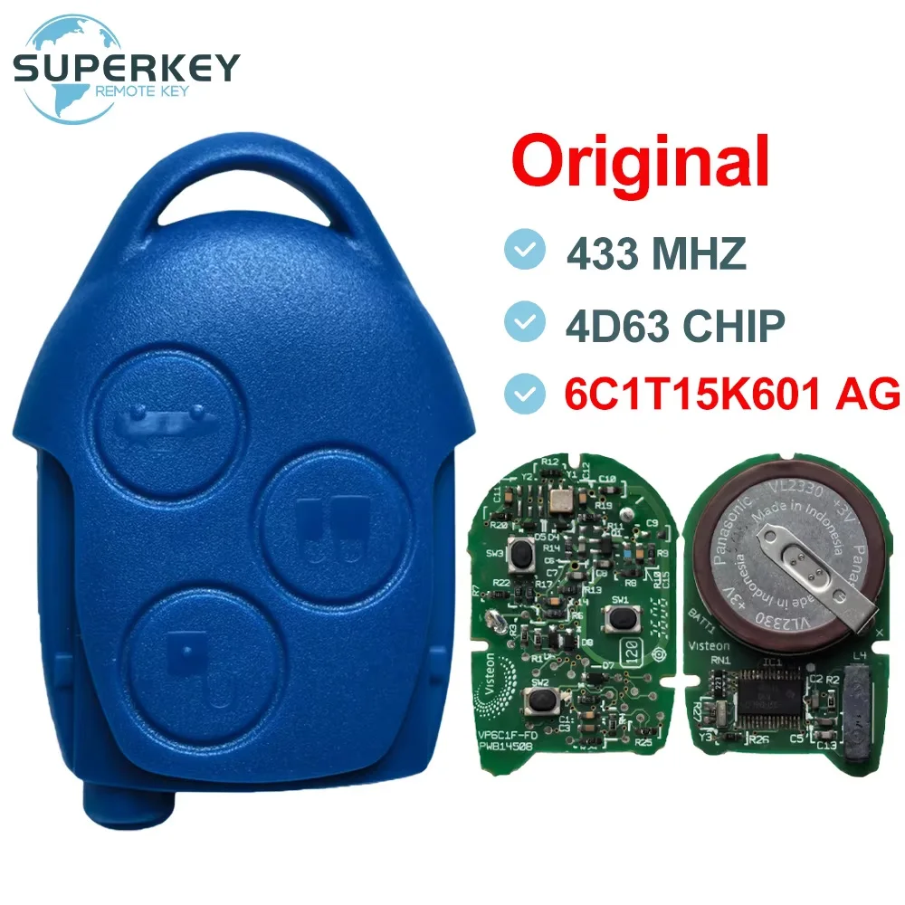 

Original P/N:6C1T15K601AG 3 Button Remote Key OEM 433MHz 4D63 for Ford Transit 2006 2007 2008 2009 2010 2011 2012 2013 2014