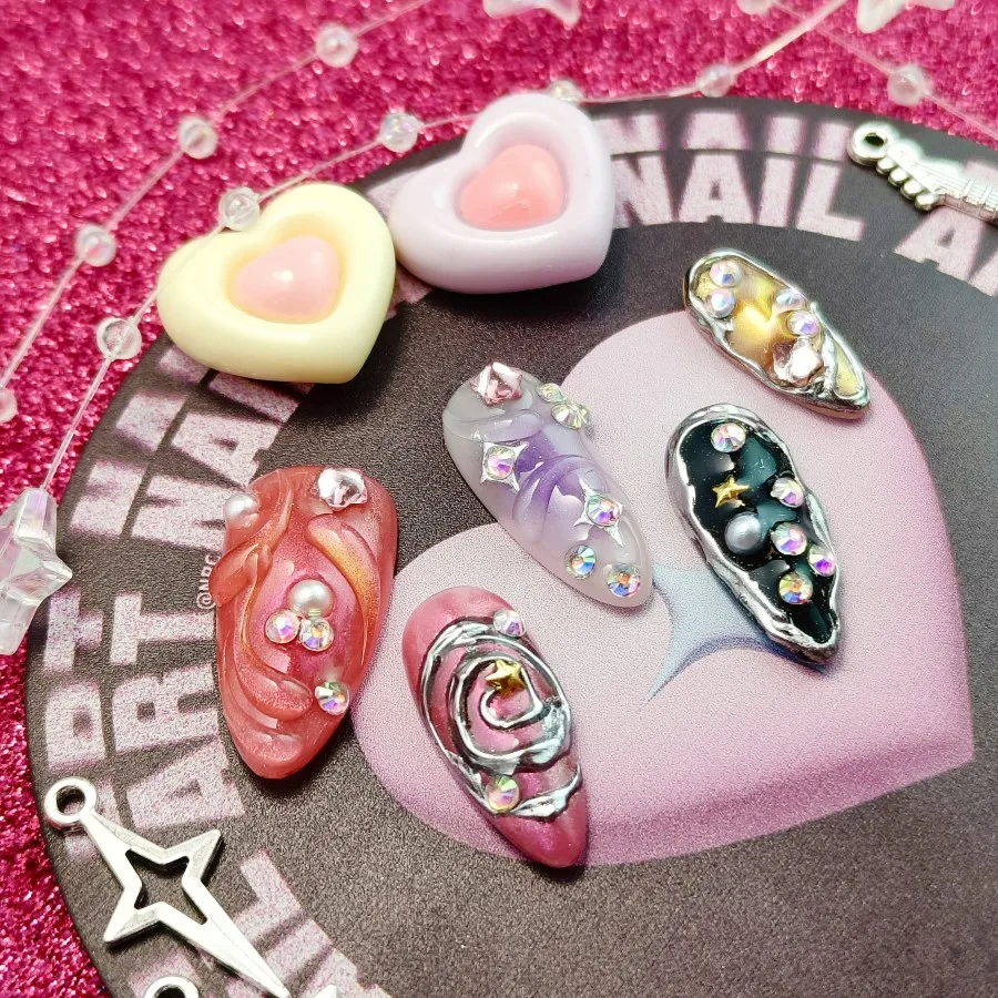 مجموعة مكونة من 10 قطع من الأظافر المزيفة المضغوطة يدويًا، أظافر صناعية سحرية متعددة الألوان، مجموعة أظافر صناعية ملونة وجميلة، #6