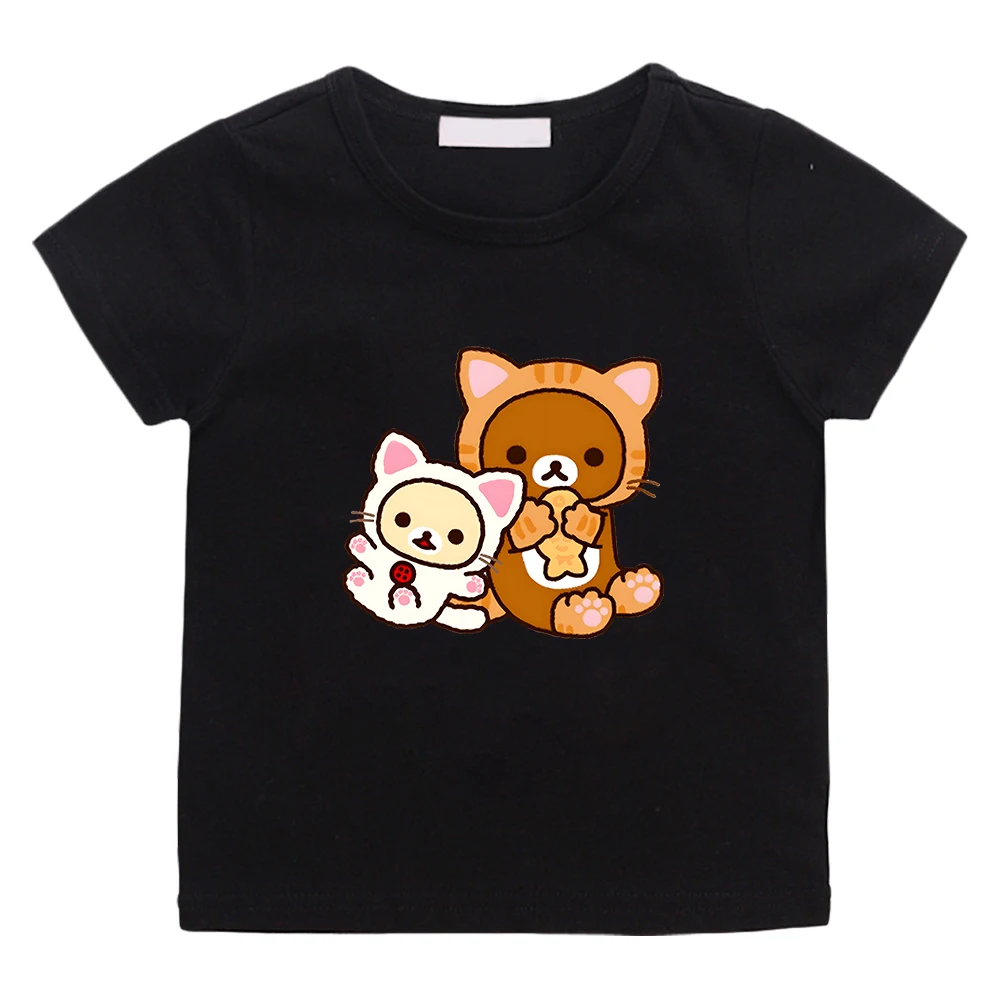 Rilakkuma Bear Kawaii Cartoon T-shirt for Boys/Girls 100% Cotton Summer Short Sleeve Tee-shirt Comfortable Casual Children Tops