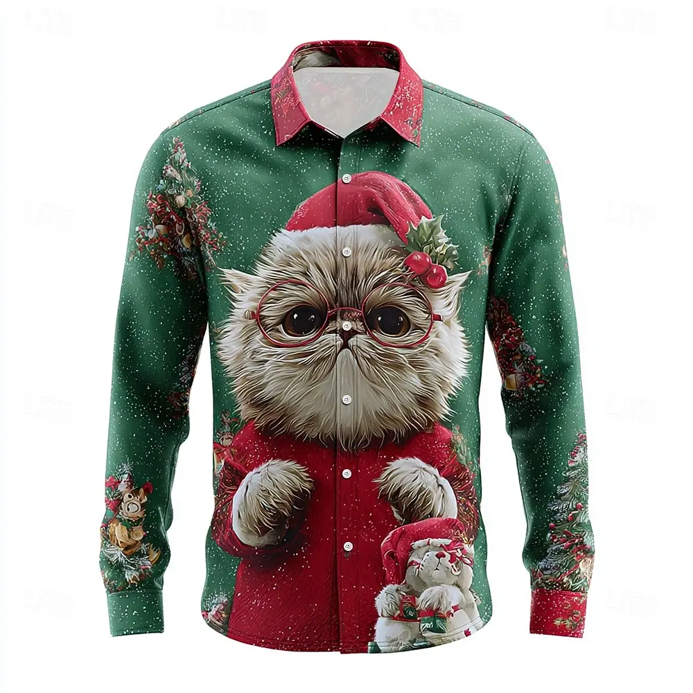 

3D Christmas Animal Print Long Sleeve Shirts Fashion Casual Button Lapel Unisex Clothing Creative Design Chritsmas Carnival Tops