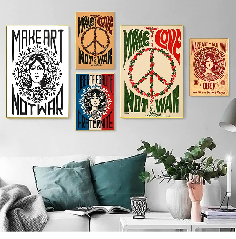 New Make Art Not War Pop Art Vintage Poster Prints Oil Painting On Canvas Wall Art Murals Pictures For Living Room Decoration