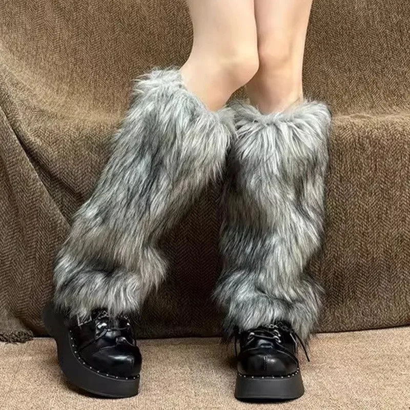 ถุงเท้าคลุมขาขนเฟอร์เทียมสไตล์ญี่ปุ่นสำหรับผู้หญิง แฟชั่น Y2K กอธิก สีพื้น ถุงเท้าพังก์ จีเค ยาวถึงเข่า ฮิปฮอป ฤดูหนาว 2025 ถุงเท้าอุ่น