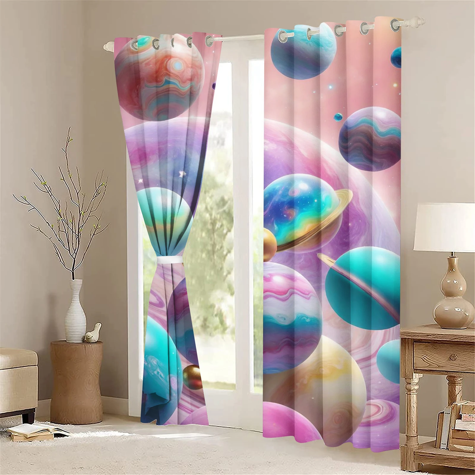 Universe Planet Blackout Curtains Starry Space Curtains with Eyelets Space Universe Opaque Curtain for Children and Youth