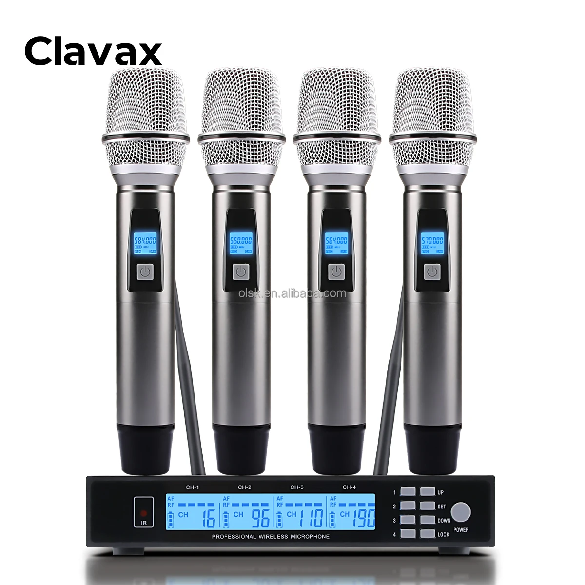 Clavax CLPM-MA700 4-Channel UHF Wireless Lavalier Microphone 4 Rechargeable 164ft Handheld Mic for Church Parties