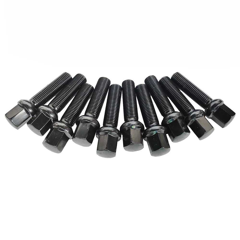 

10pcs Black/silver Cone Shape Tapered Wheel Bolt Locking Screws M14 X 1.25 M12 X 1.5 M12 X 1.25 M14 X 1.5 For Benz Audi Golf