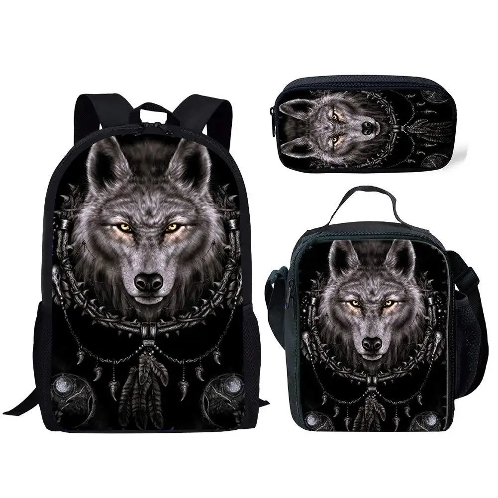 

Classic Popular New Wolf Totem 3D Print 3pcs/Set Student School Bags Laptop Daypack Backpack Lunch bag Pencil Case