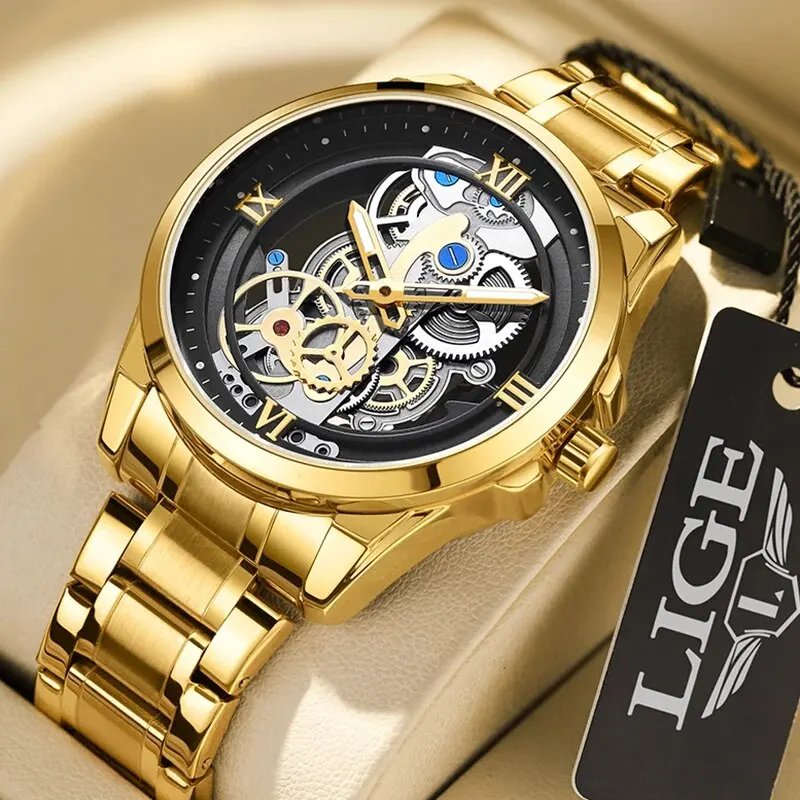 LIGE Casual Watches For Men Sport Waterproof Quartz Chronograph Wristwatch Brand Luxury Fashion Hollow Watch Men Reloj Hombre