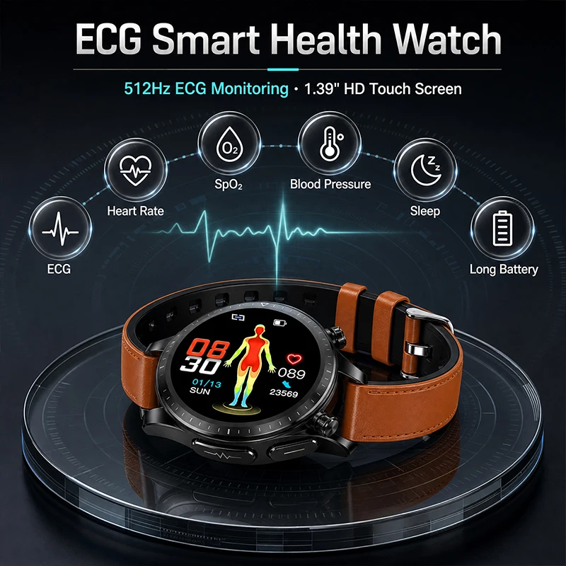 

ECG 2026 New Health Smart Watch 1.39-inch HD Screen Bluetooth Call Heart Rate Health Monitoring IP68 Waterproof for Android IOS
