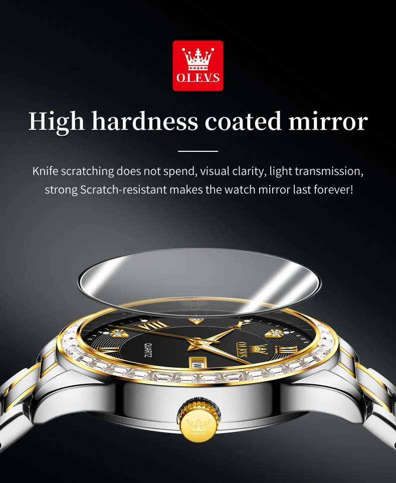 OLEVS 9906 ساعة رجالي ماركة الموضة الأصلية ساعات كوارتز للرجال الزركون الحافة مقاوم للماء مضيئة المزدوج التقويم ساعة Reloj
