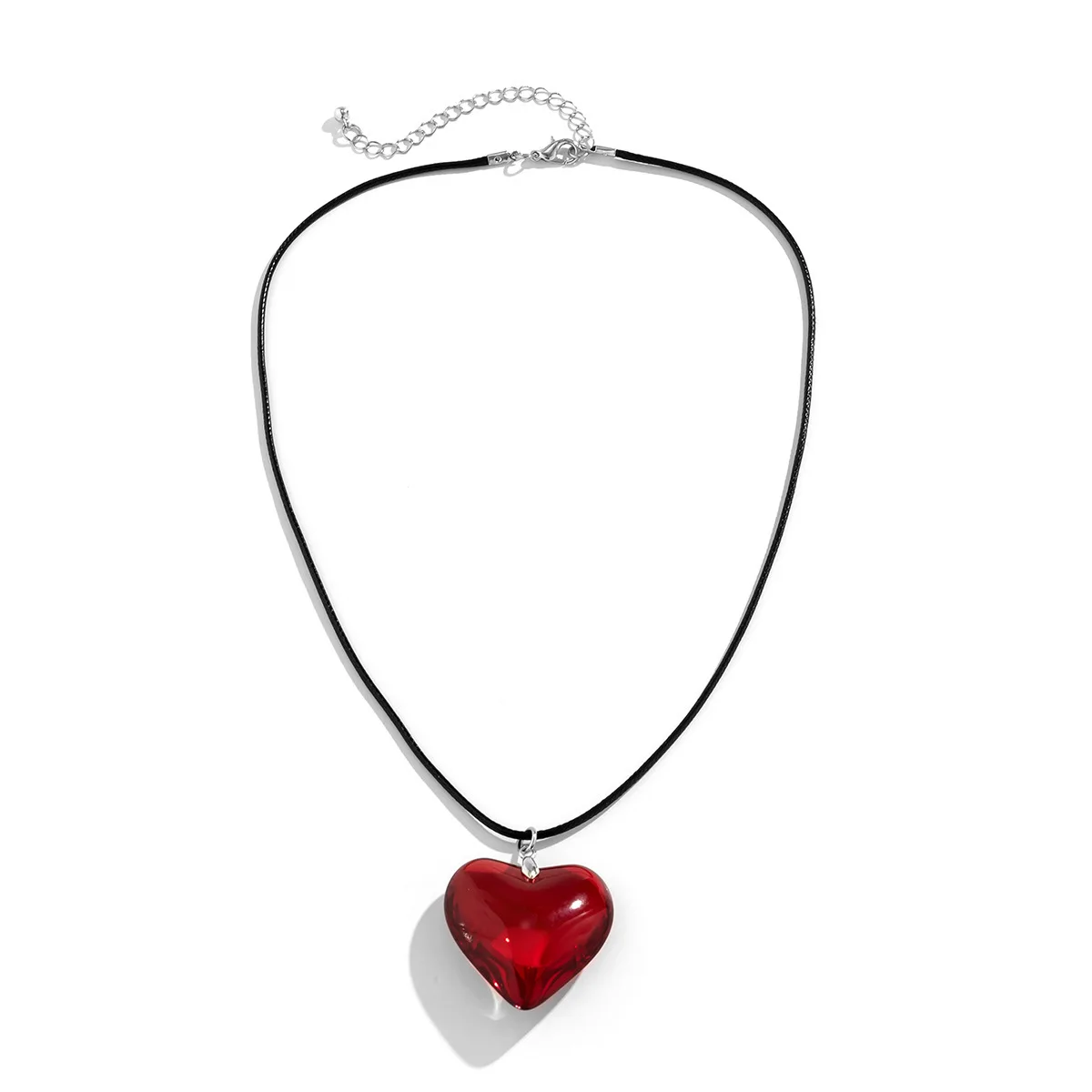 Colorful Big Heart Shape Pendant Necklace Simple Transparent Glass Puffy Love Heart Beaded Clavicle Chain Necklace BigLove Heart