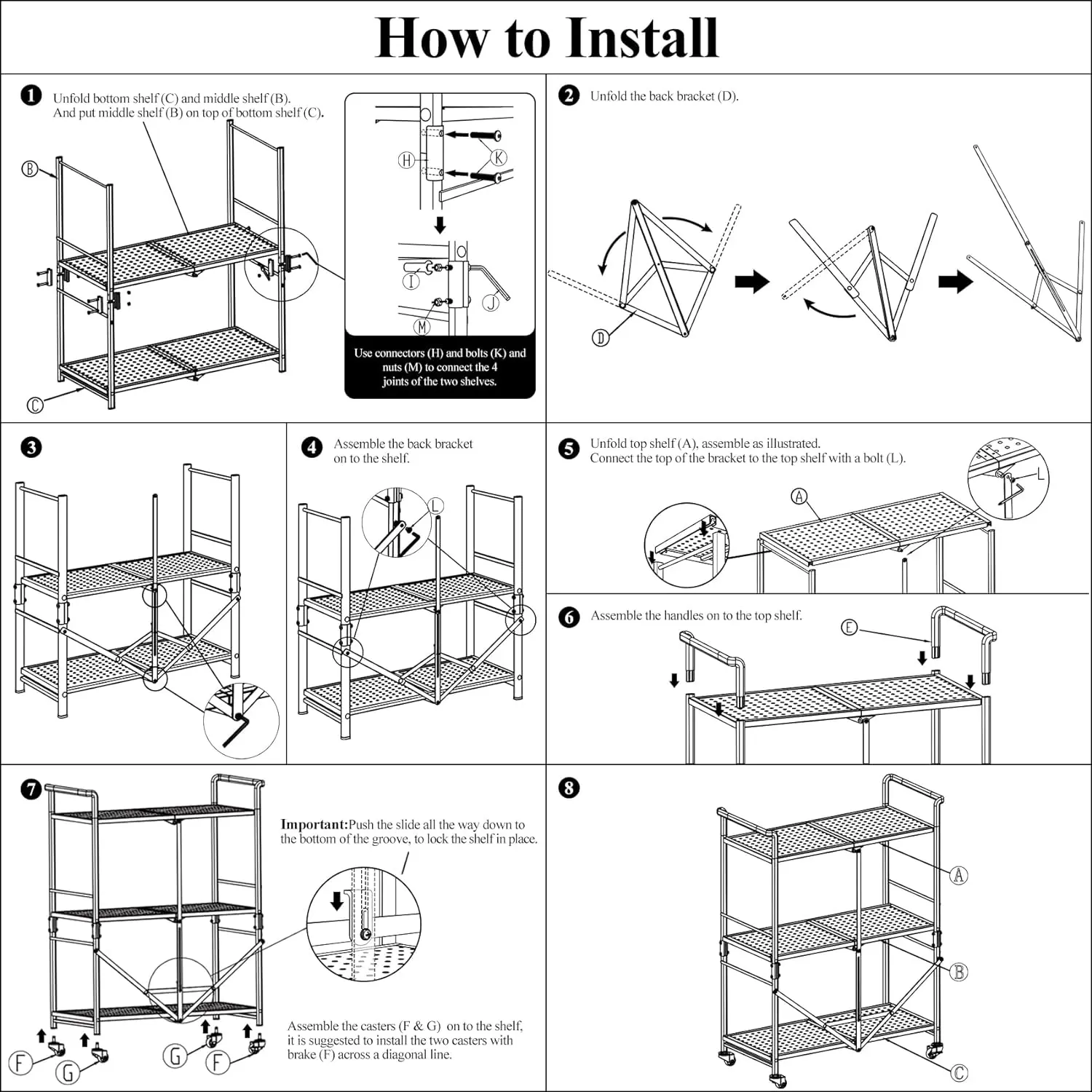 Microwave Stand Cart Bakers Rack - Kitchen Coffee Storage Rolling Shelf on Wheels, 3 Tier Folding Utility Cart