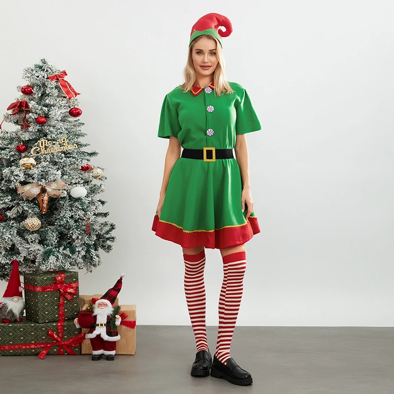 Conjunto de fantasia de elfo para meninas e mulheres, conjuntos de cosplay do Papai Noel, roupas de vestir, festa