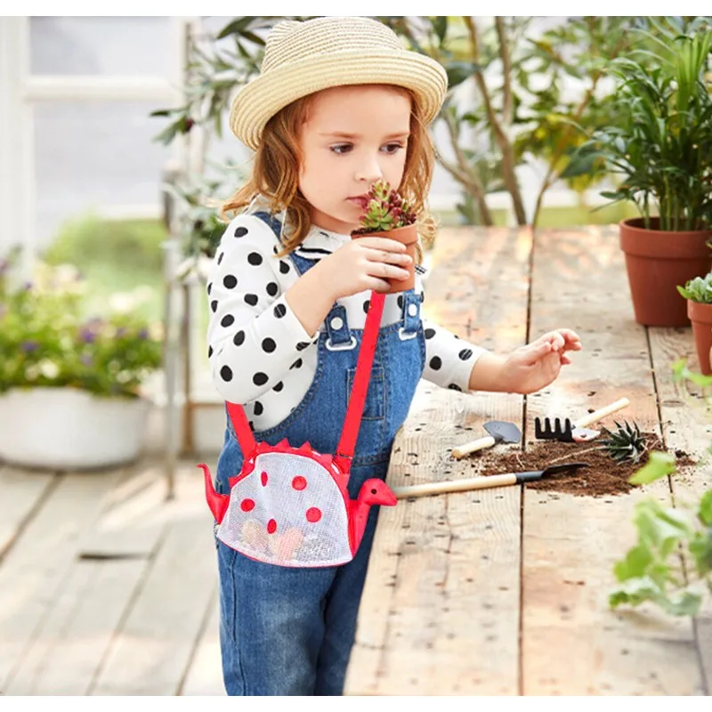 New Little Dinosaur Children\'s Crossbody Beach Bag Beach Shell Bag Mesh Bag Beach Playing in The Water and Sand Toy Storage Bag