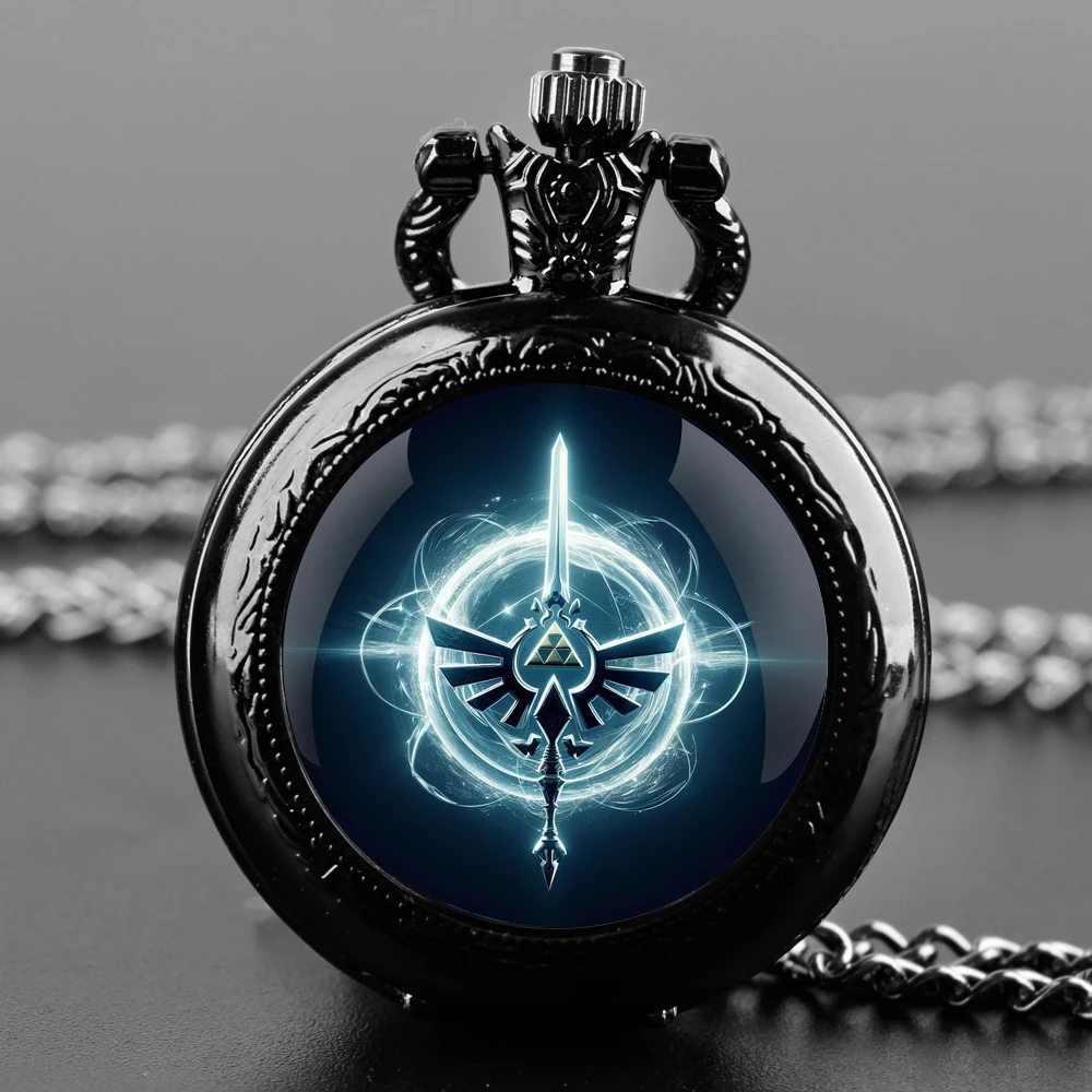 Famous Game Glass Dome Pocket Watch with Chain Necklace Vintage Quartz Pendant Watches Mens Women Gifts for Kids