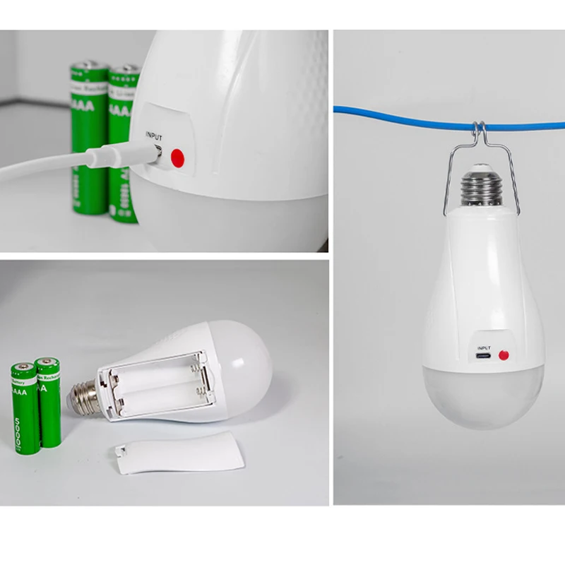 Fast Charging Dual Battery Emergency Light for Home Outdoor Courtyard Camping Style Tent Led Detachable Lithium Battery Rechargeable Light Bulb