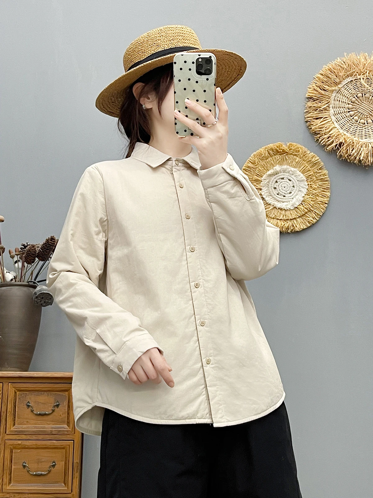 

[Готовый запас] Высококачественная женская блузка из 100% хлопчатобумажной пряжи, рубашка, утолщенная рубашка с длинным рукавом, свободные повседневные универсальные хлопковые куртки