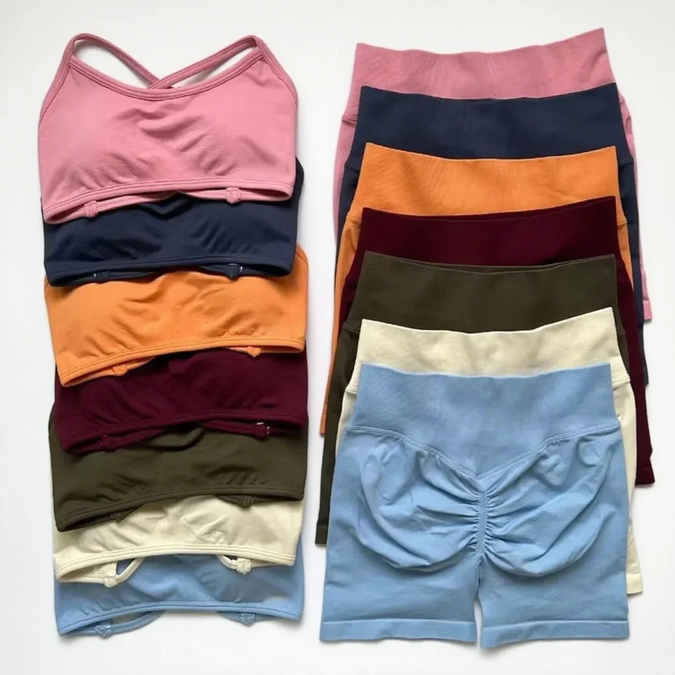 New Seamless Shorts Sets Shockproof Sexy Backless Bra High Waist Leggings Breathable Women's Tight Fitting Sports Gym Suits